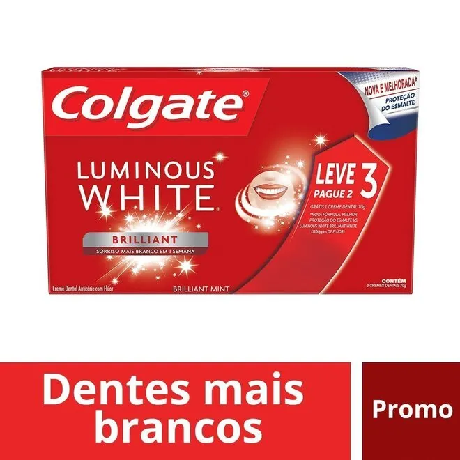 Kit Creme Dental Colgate Lumimous White Brilhante 3X2 70G