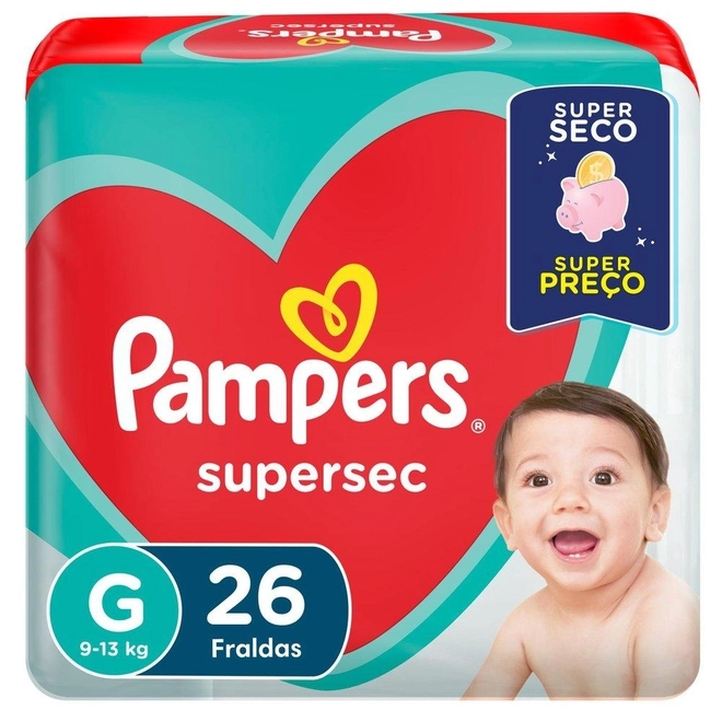Fraldas Descartáveis Pampers Supersec G Pacote 26 Unidades