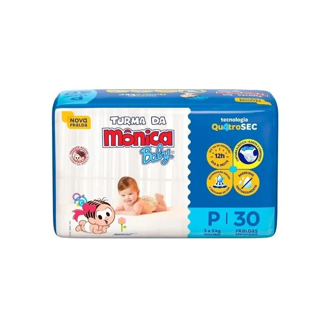 Fralda Turma Da Mônica Baby P Pacote 30Un