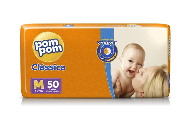 Fralda Descartável Infantil Pom Pom Clássica M Pacote 50Un