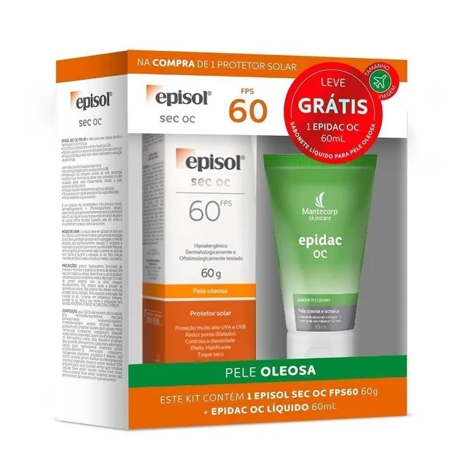 Kit protetor solar episol fps60 60g+sabonete epidac oc 60ml