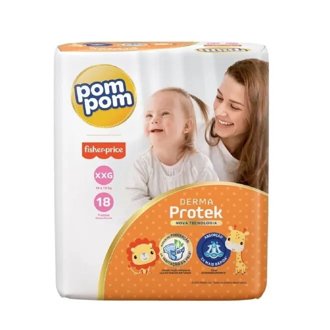 Fralda Derma Protek Jumbo Tamanho Xxg Pom Pom 18Un