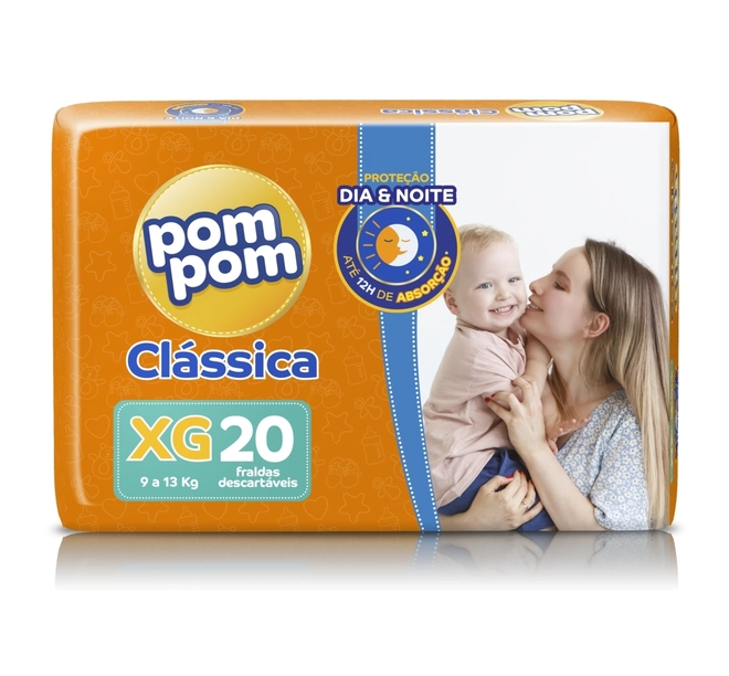 Fralda Descartável Infantil Pompom Clássica Xg Pacote 20Un