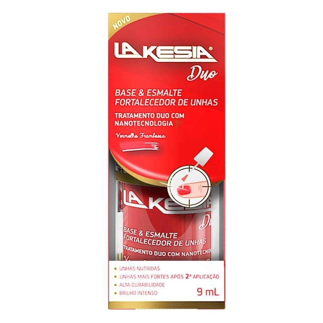 Esmalte Base Lakesia Duo Fortalecedor Vermelho Framboesa 9ml