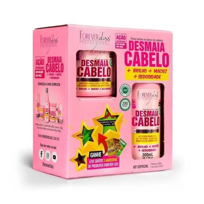 Kit Forever Liss Desmaia Cabelo Shampoo300ml+Máscara200G