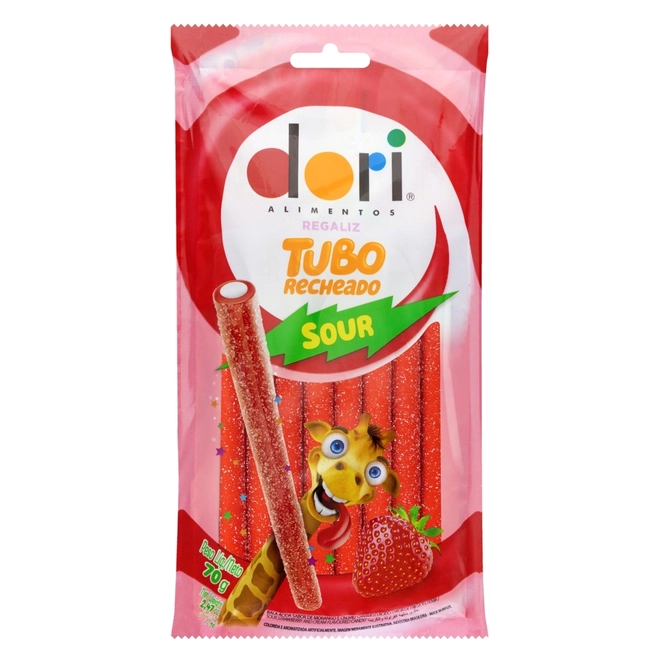 Dori Regaliz Tubo Recheado Ácido Morango 70g