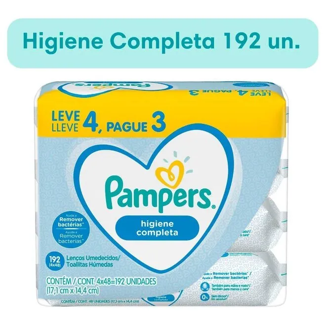 Kit Lenço Umedecido Pampers Higiene Completa 192 Unidades