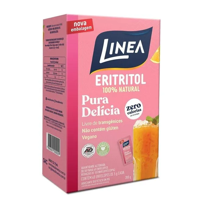 Adoçante em Pó Linea Eritritol 100% Natural com 40 envelopes