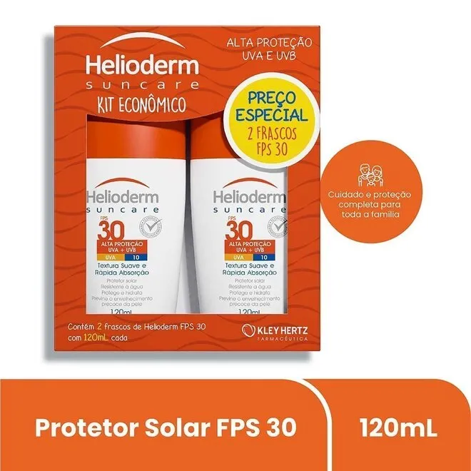 Kit Protetor Solar Fps 30 Helioderm 2 Unidades 120Ml Cada