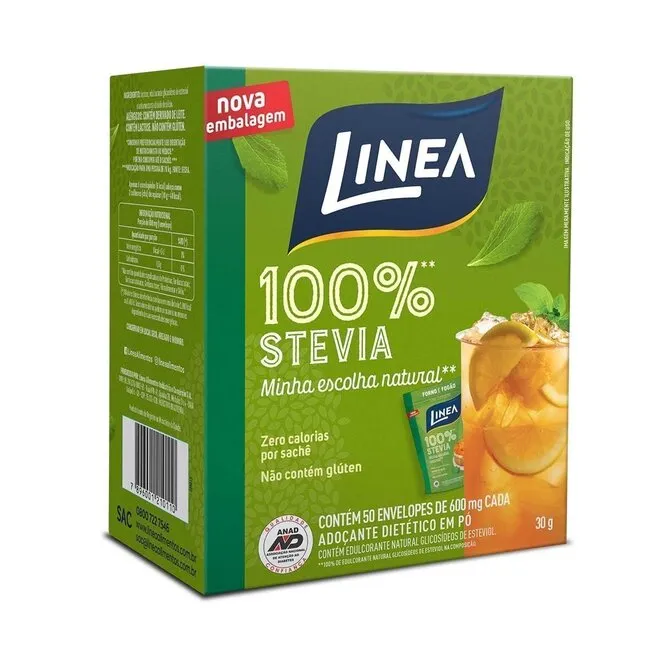 Adoçante Em Pó Stevia 100% Natural 50 Saches - LINEA