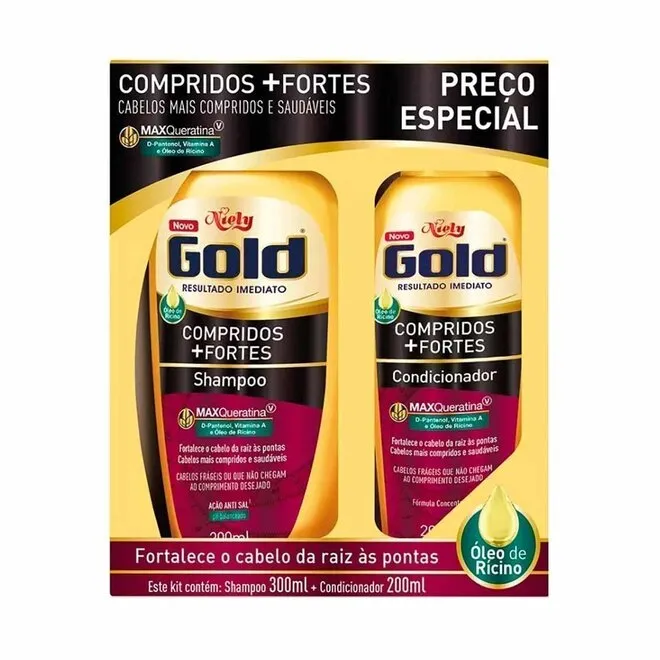 Kit Niely Gold Compridos + Fortes Shampoo com 300ml