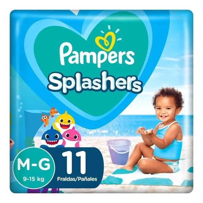 Fralda Pampers Praia e Piscina Splashers Baby Shark G - 11 U