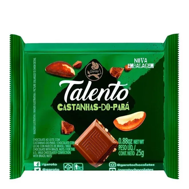 Chocolate Talento ao Leite c/Castanha do Pará 25g - GAROTO