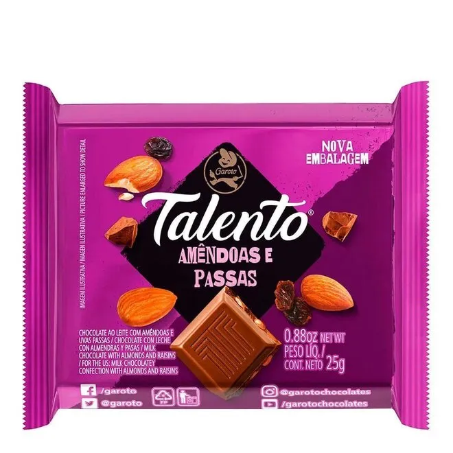 Chocolate Talento Amendoas e Passas 25g - GAROTO