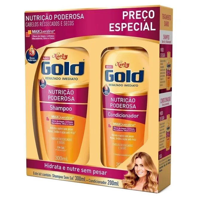 Kit Shampoo300ml+Condicionador200ml Nutri Poder-NIELY GOLD