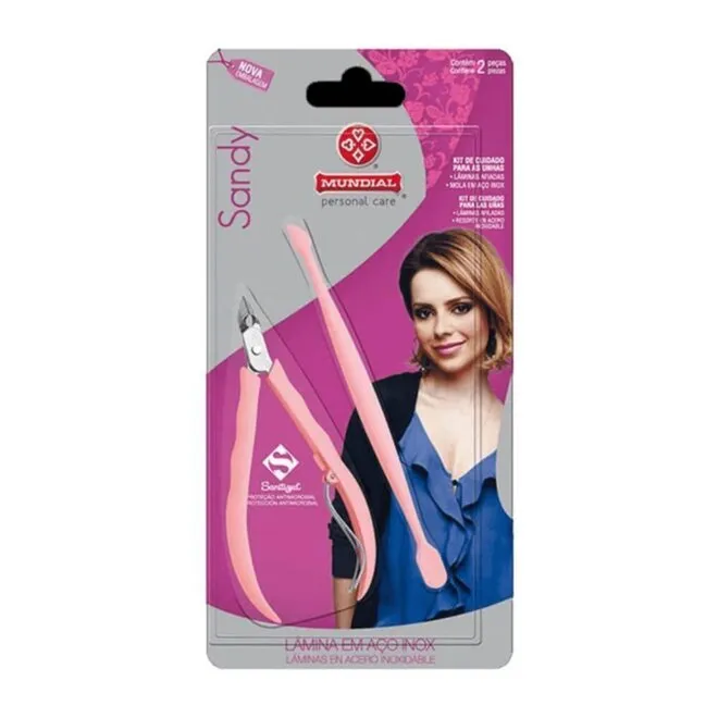 Alicate de Cutícula Flex+Espatula Rosa Sandy- MUNDIAL