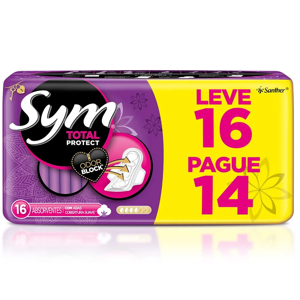 Absorvente Sym Total Protect Suave Com Abas Com 16 Unidades