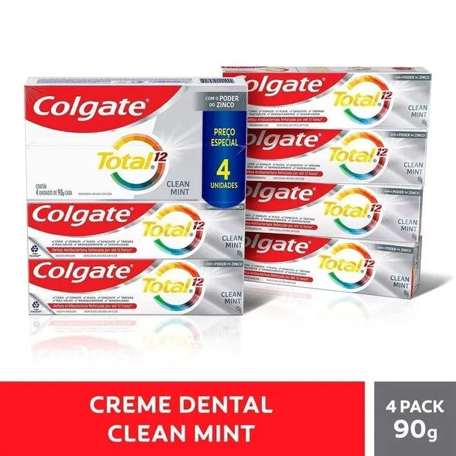 Kit Pasta de Dente Total Clean Mint 90g 4 Unidades - COLGATE