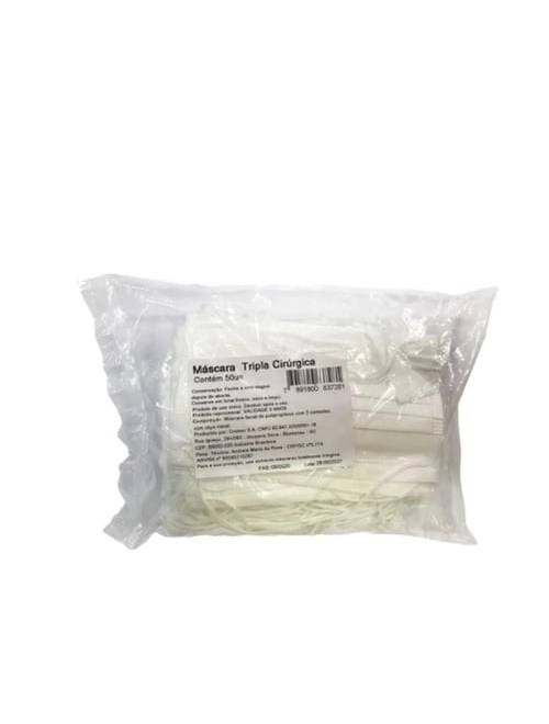 Máscara Cirúrgica Tripla Camada Com Elástico 50Unidades