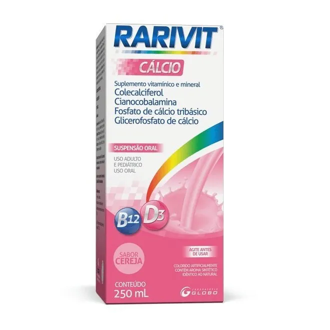 Rarivit Cálcio D3+B12 Laboratório Globo 250Ml