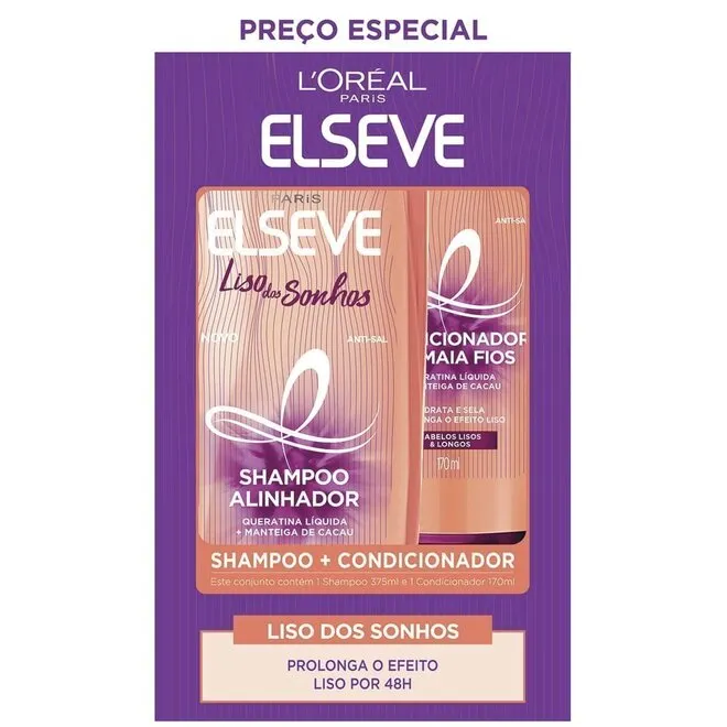 Kit Elseve Liso Sonhos Shampoo375ml+Condicionador170ml