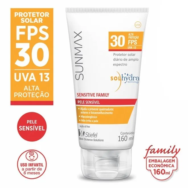 Protetor Solar Sunmax Sensitive rosto/ corpo FPS30 160ml