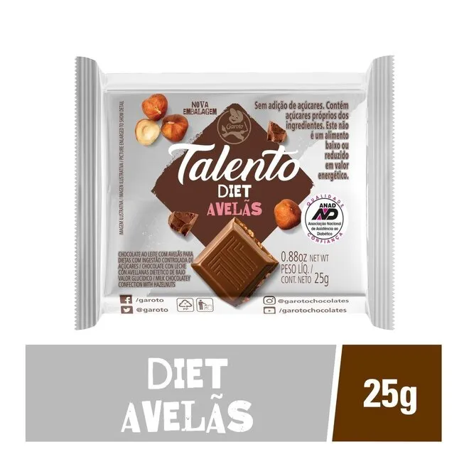 Chocolate Talento Diet Com Avelãs 25g - GAROTO
