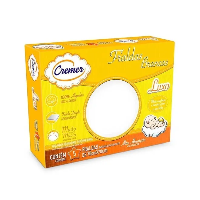 Fralda Cremer Luxo Branca Pano 5Unidades