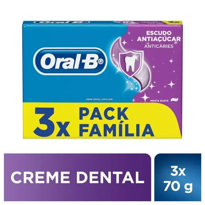 Creme Dental Escudo Antiaçucar Anticaries 3Unid 70g - ORAL-B