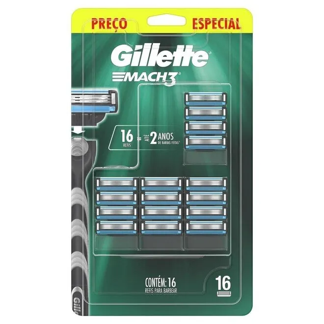 Carga para Aparelho de Barbear Gillette Mach3 com 16 Unidade