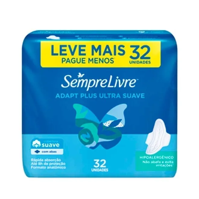 Absorvente Sempre Livre Adapt Plus Suave Com Abas 32 Unid