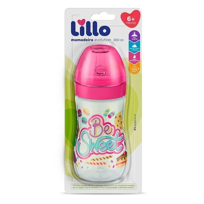 Mamadeira Super Divertida 6m+ Rosa 300ml - LILLO