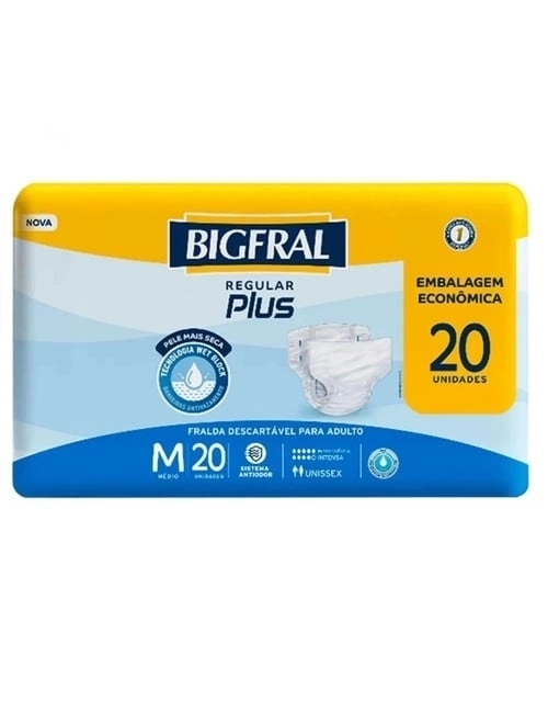 Fralda Descartável Geriátrica Bigfral Regular Plus M com 20