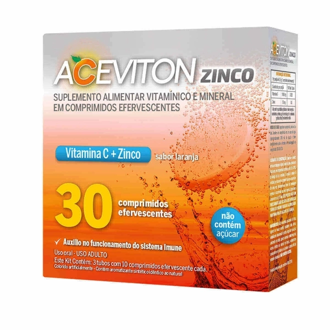 Aceviton Zinco Efervescentes Sabor Laranja 30 Comprimidos