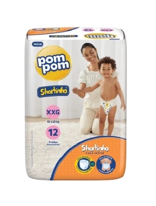 Fralda Descartável Infantil Shortinho Pom Pom Xxg 12Un