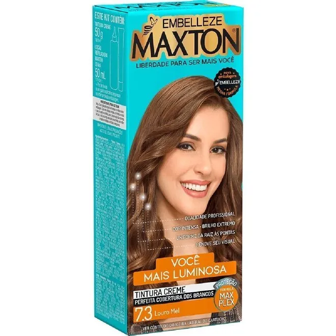 Tintura Creme Loura Mais Luminosa Louro Mel 7.3 Kit - MAXTON