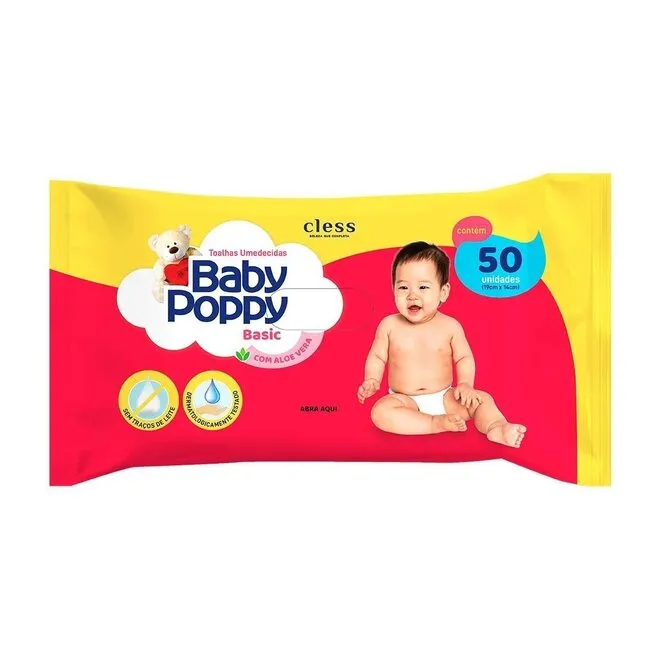 Toalhas Umedecidas Baby Poppy Classic 50 Unidades