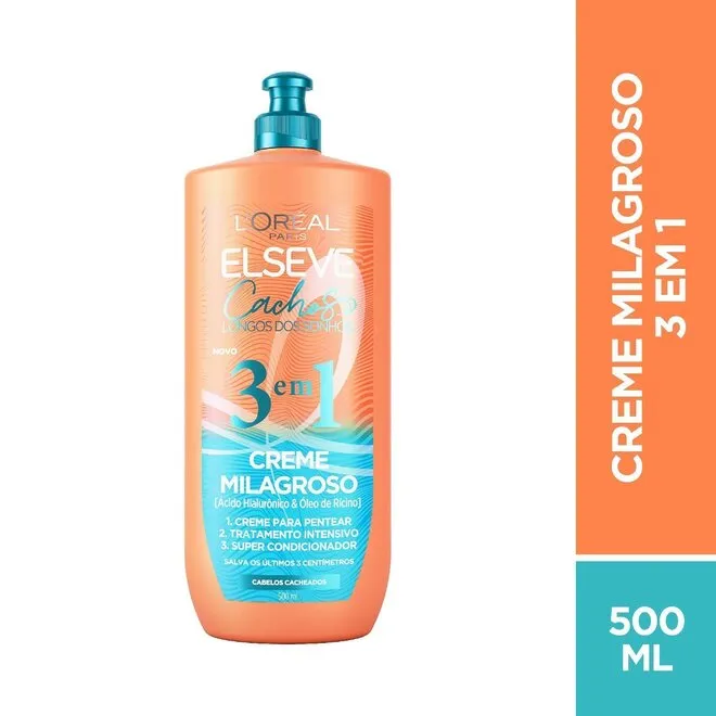 Creme Milagroso 3em1 Cachos Longos dos Sonhos 500ml - ELSEVE