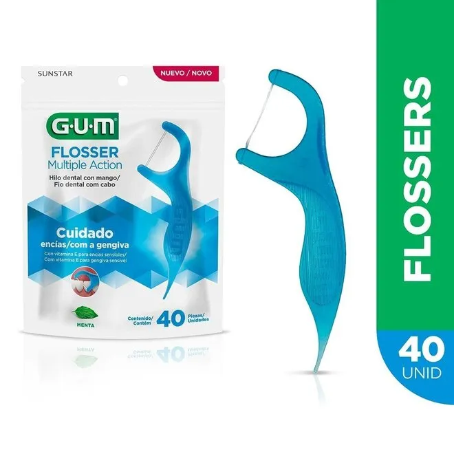 Fio Dental Gum Flosser Com Hastes Multipla Ação 40Un
