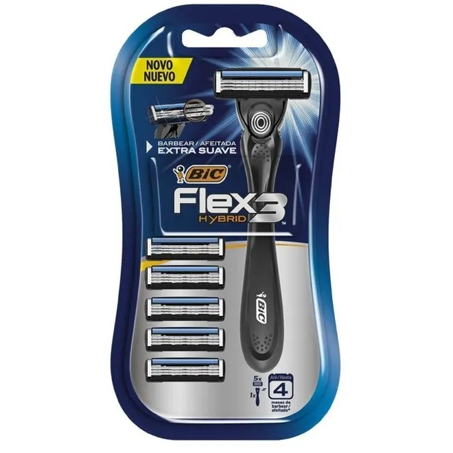 Aparelho de Barbear Flex 3 Hybrid Premium + 5 Cartuchos -BIC