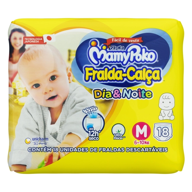 Fralda Calça Dia&Noite Descartáveis Mamypoko Tamanho M C/18