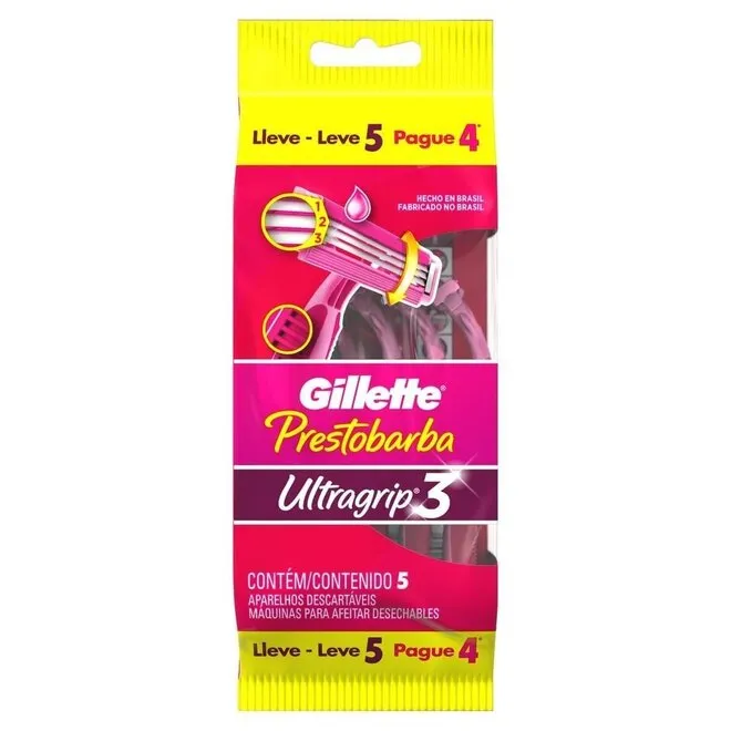 Aparelho de Depilar Prestobarba Ultragrip 3 5 Unid -GILLETTE