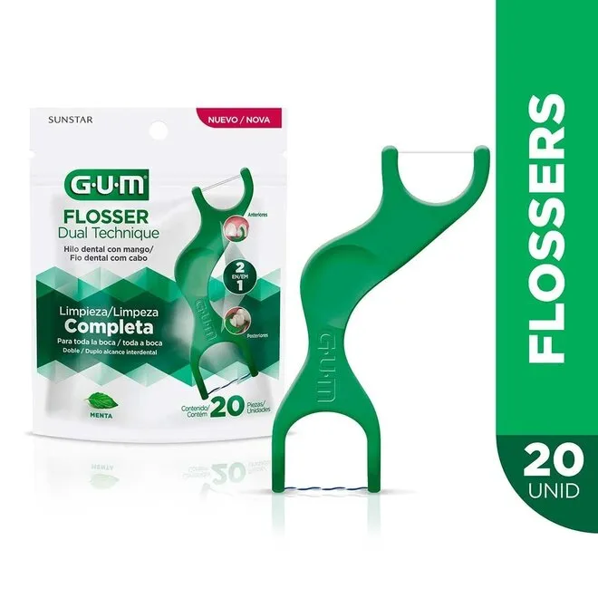Fio Dental Flosser Dual Technique 2 Em 1 Gum 20Un