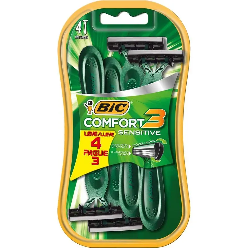 Barbeador Descartável Bic Comfort 3 Sensitive 4 Unidades