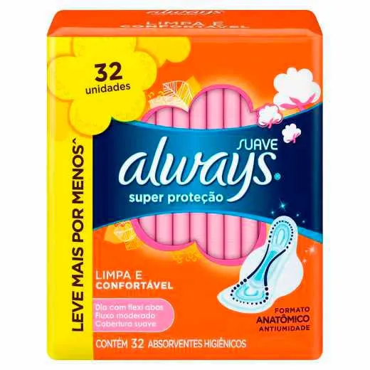 Absorvente Always Super Proteção Suave Com Abas 32 Unidades