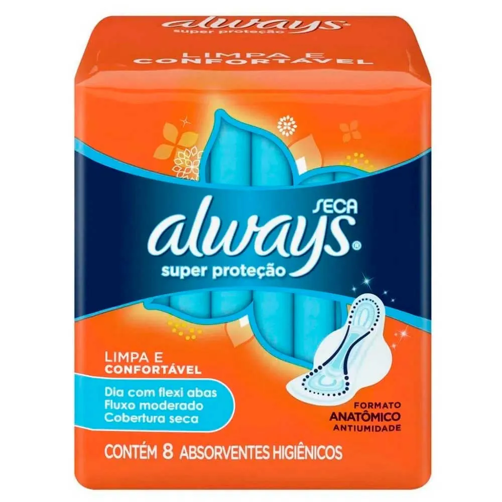 Absorvente Always Super Proteção Seca Com Abas 8 Unidades