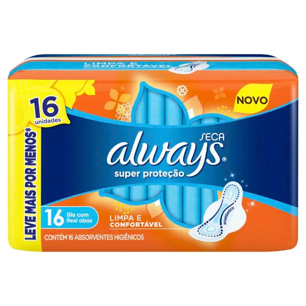 Absorvente Always Super Proteção Seca Com Abas 16 Unidades