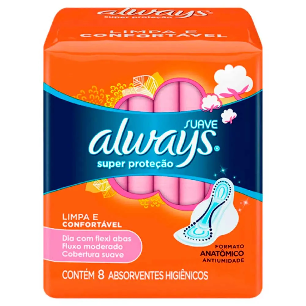 Absorvente Always Super Proteção Suave Com Abas 8 Unidades