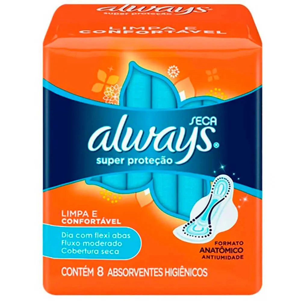 Absorvente Always Super Proteção Seca Sem Abas 8 Unidades