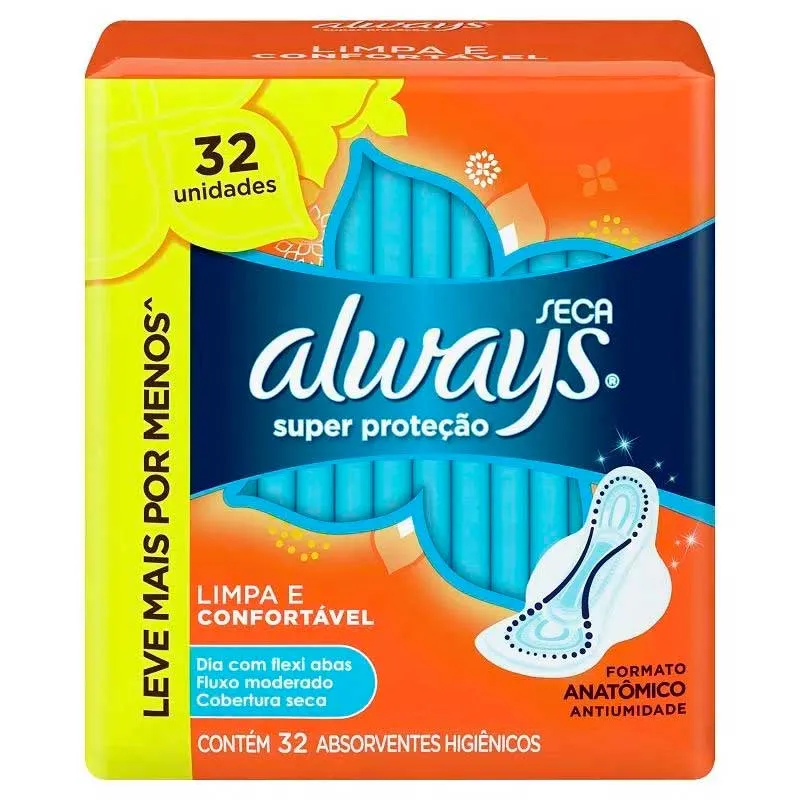 Absorvente Always Super Proteção Seca Com Abas 32 Unidades